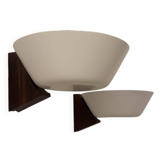 Pair of vintage wall lights, Wenge wood and white lacquered metal, Hagoort Netherlands 1960