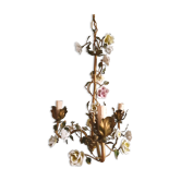 Brass chandelier and porcelain flowers