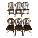 Set of 6 mid century solid oak lyre-back Windsor chairs, 1960s