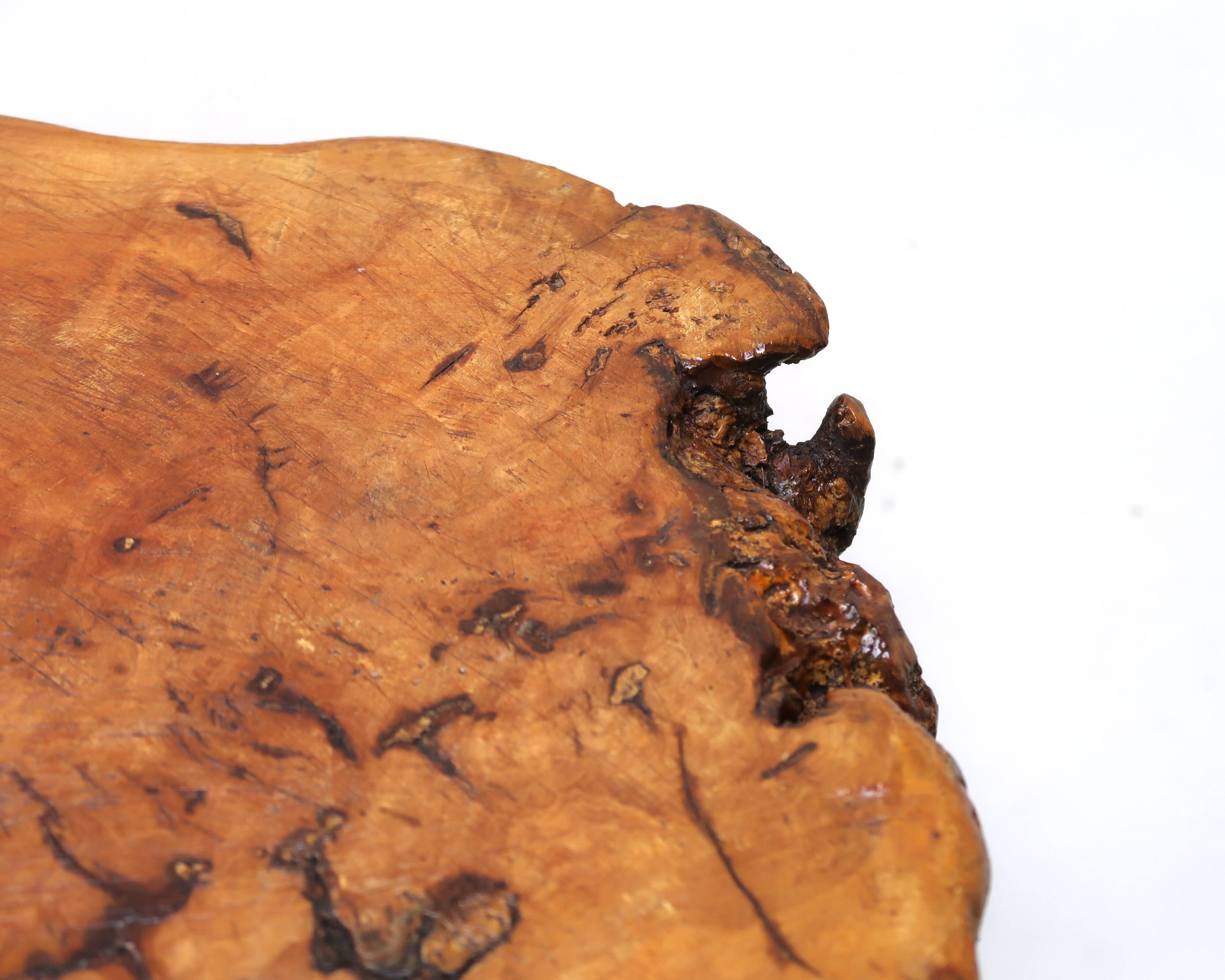 Brutalist tripod wooden side table, 1950s