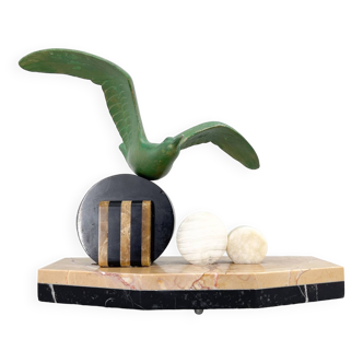 Art Deco Marble, Onyx and Spelter Sculpture