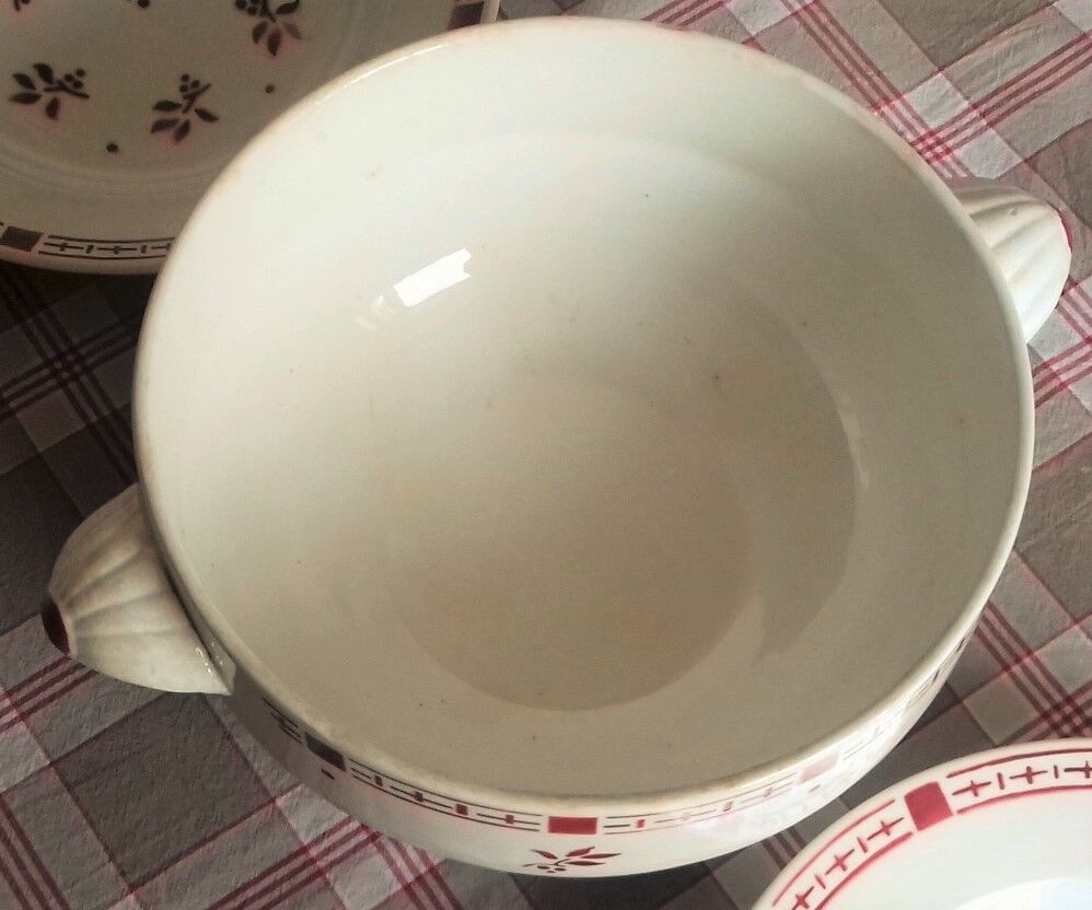 Soupière Digoin Sarreguemines Dominique fleurs rouges Art Deco