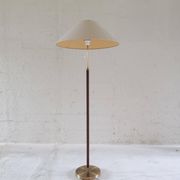 Mid-century brown leather and patinated brass floor lamp by Falkenbergs Belysning, Sweden, 1960s.
