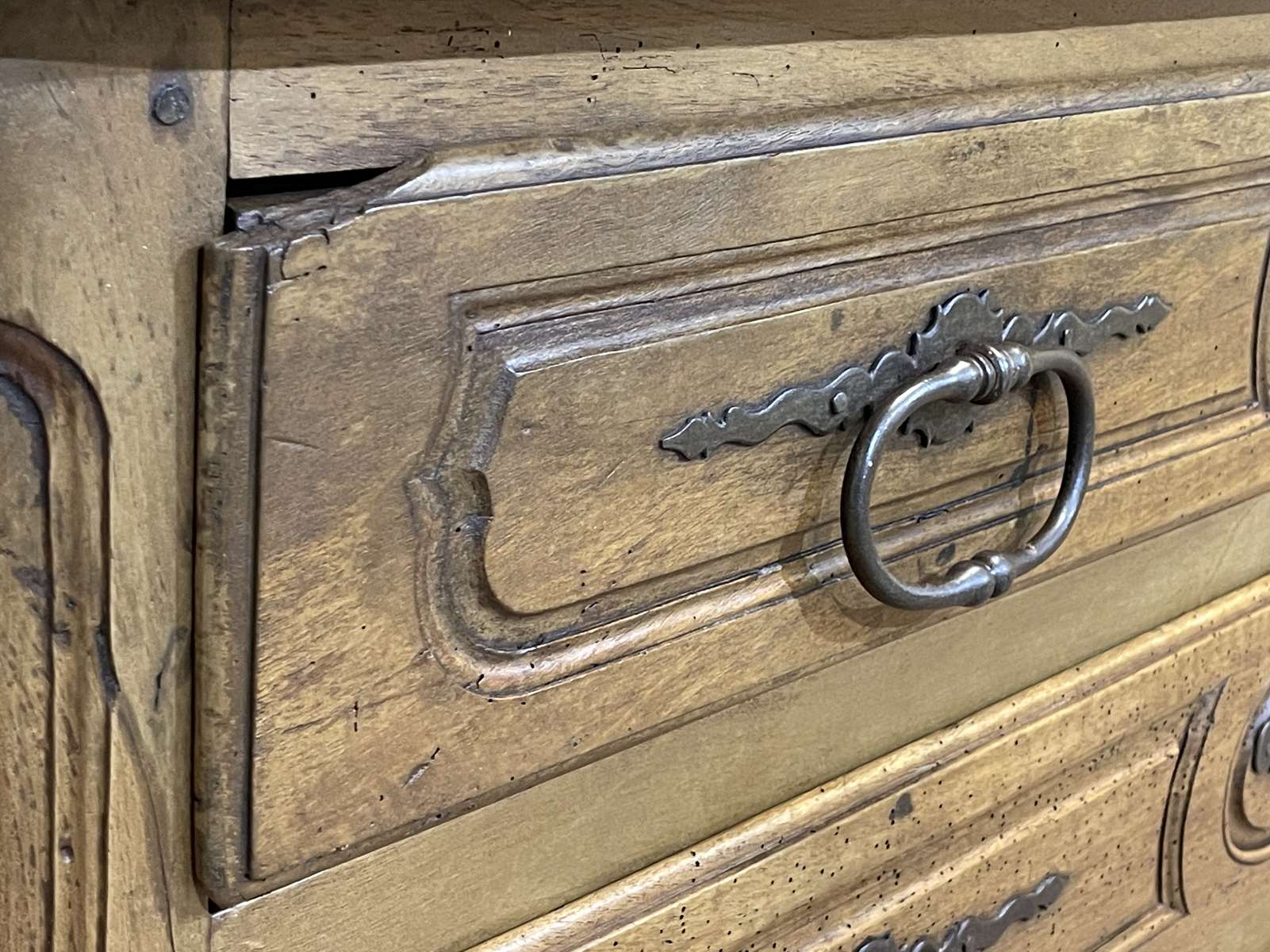 Louis XV eighteenth-century period chest of drawers in walnut painted in patinated gray