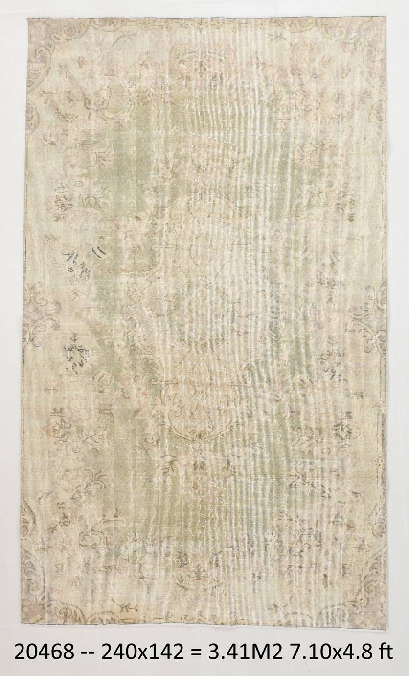 5x8 Green Cream Oriental Turkish Vintage Rug,  142x240Cm