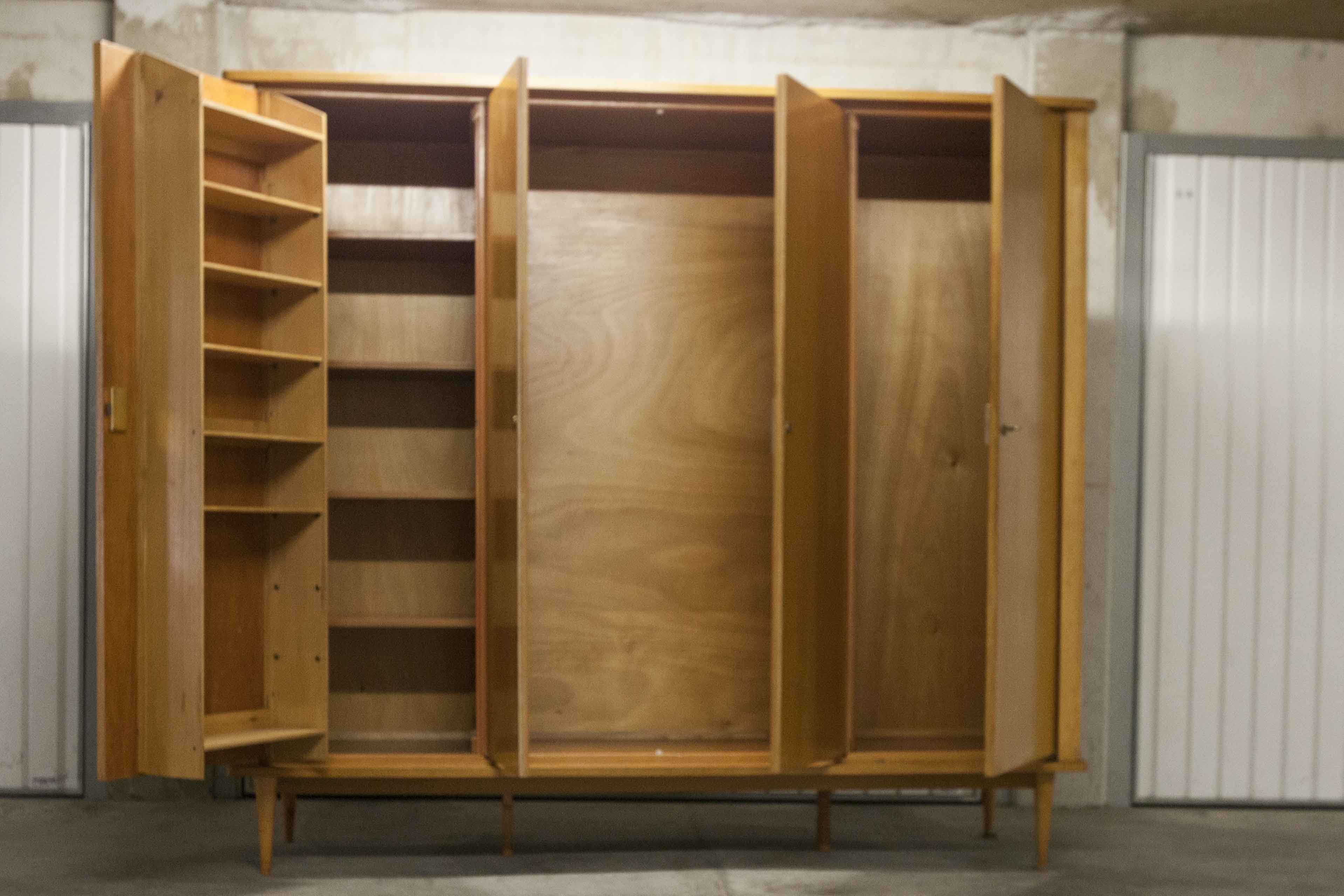 Scandinavian wardrobe 1960 honey color 4 doors L 205 cm