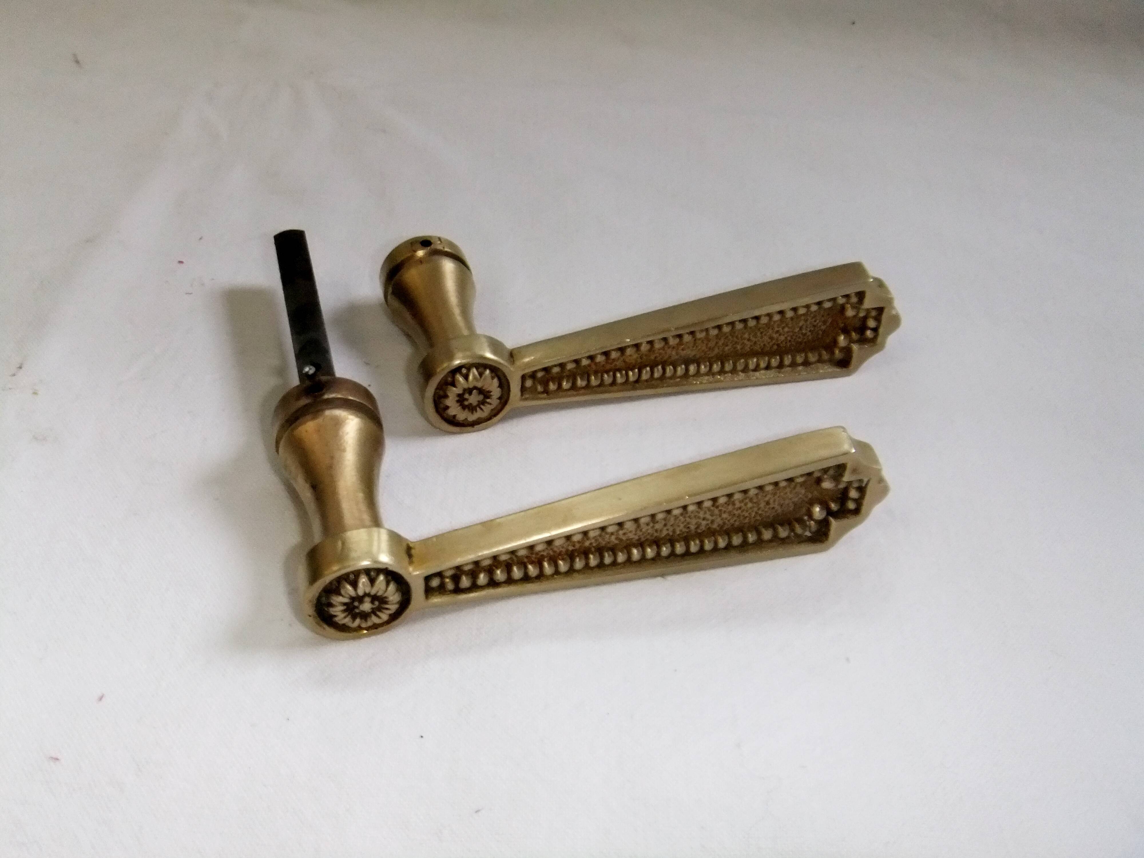 Pair of Louis XVI style beaded bronze door handles