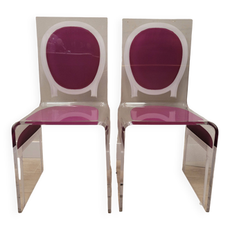 Pareja sillas «Ghost», J.C. de Castelbajac para Acrila, Vidrio acrílico, after Philippe Starck – Fra