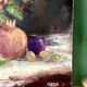 Old painting, still life of flowers and fruits.