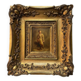 Oil on wood panel, woman with basket, signed LP, Jean Baptiste Le Prince?