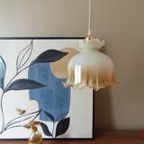 Vintage iridescent and ruffled tulip globe pendant light