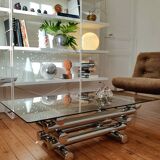 70s designer chrome base coffee table