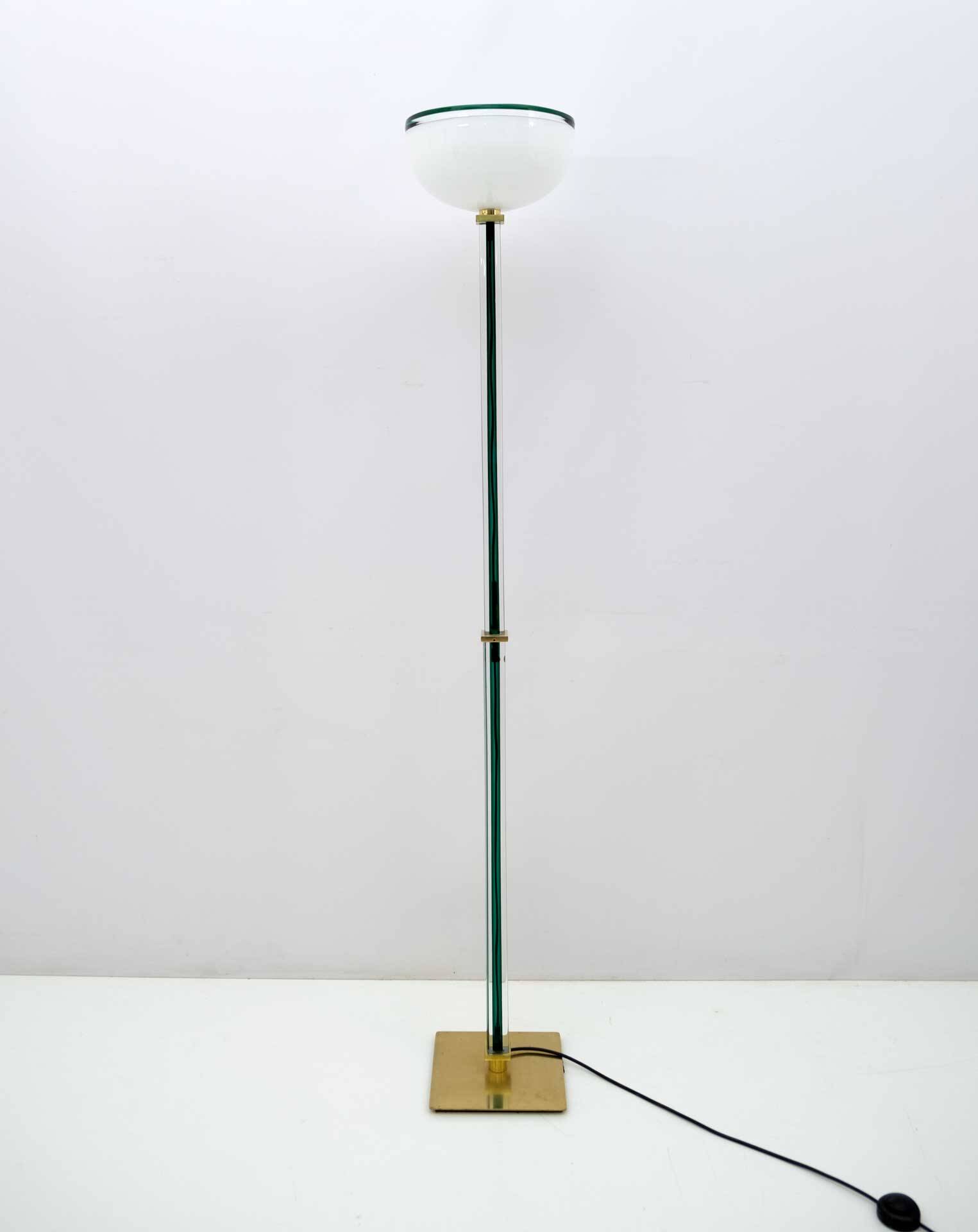 20st Century Venini Murano Glass "Tolboi" Floor Lamp in Green