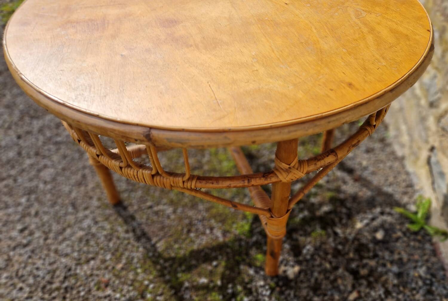 1970s round rattan coffee table