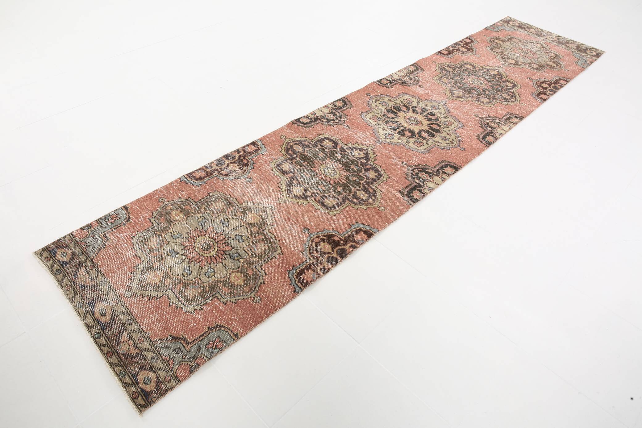 3x13 Pale Red Vintage Runner Rug, 85x388Cm