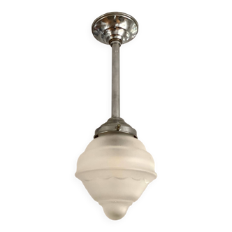 Suspension Art déco globe verre givré ciselé très bon état