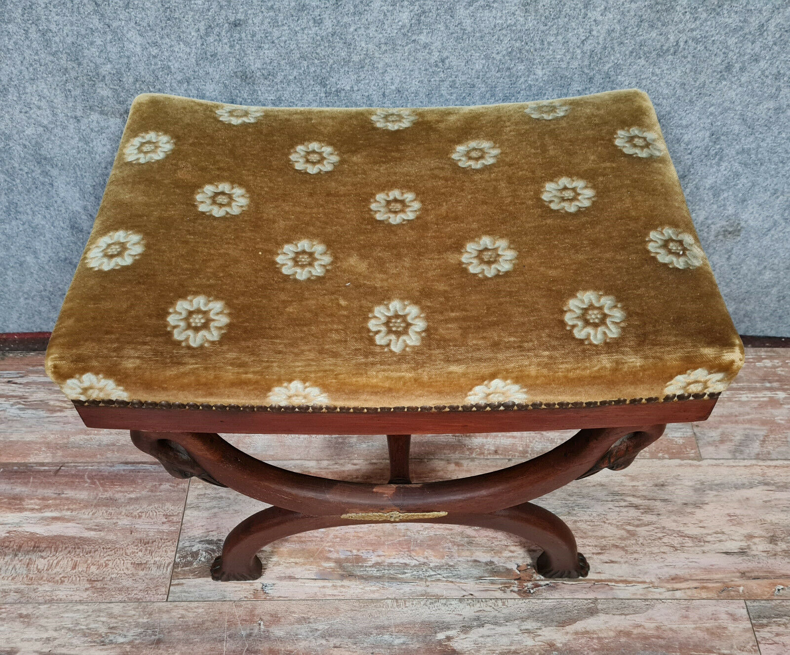 Empire curule stool with mahogany goosenecks