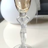 Set of 3 iridescent glasses/Caryatids/Venus base. Royal Bayel Crystal.