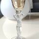 Set of 3 iridescent glasses/Caryatids/Venus base. Royal Bayel Crystal.