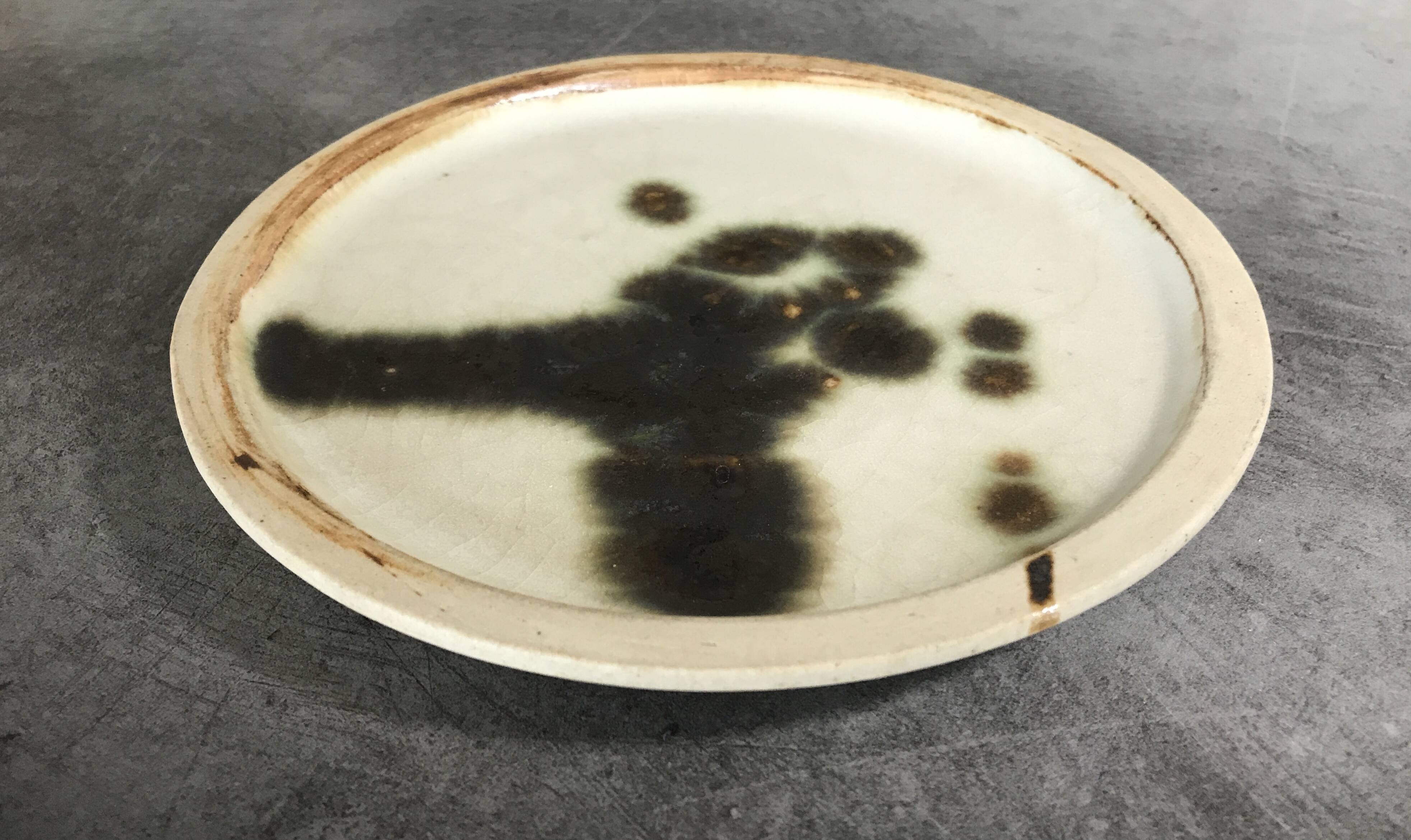 Small vintage plate from the La Colombe pottery, Vallauris artistic effect stoneware