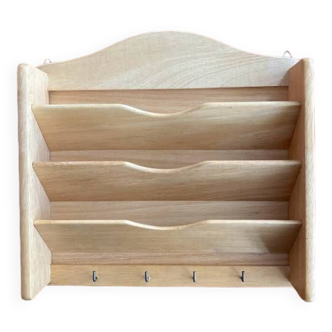 Wooden wall-mounted mail and key holder
