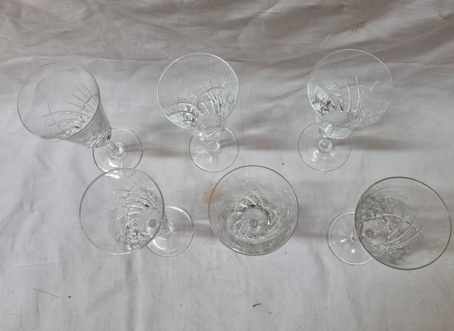 6 Bayer crystal stemmed glasses, 1970