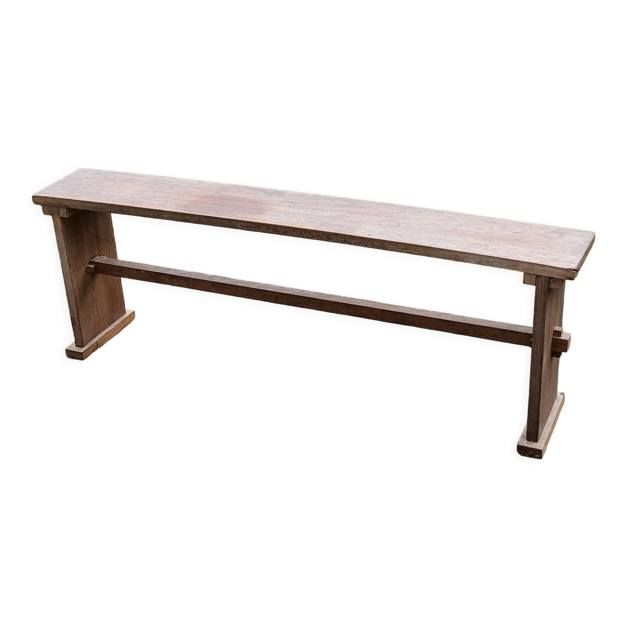 Brutalist antique bench in solid mahogany and solid oak