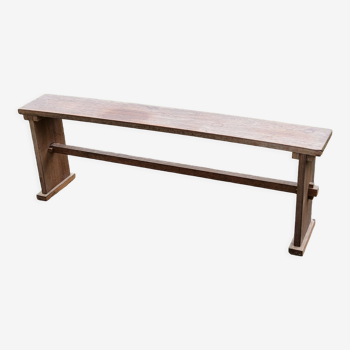 Brutalist antique bench in solid mahogany and solid oak