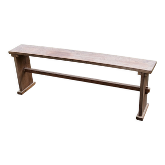 Brutalist antique bench in solid mahogany and solid oak
