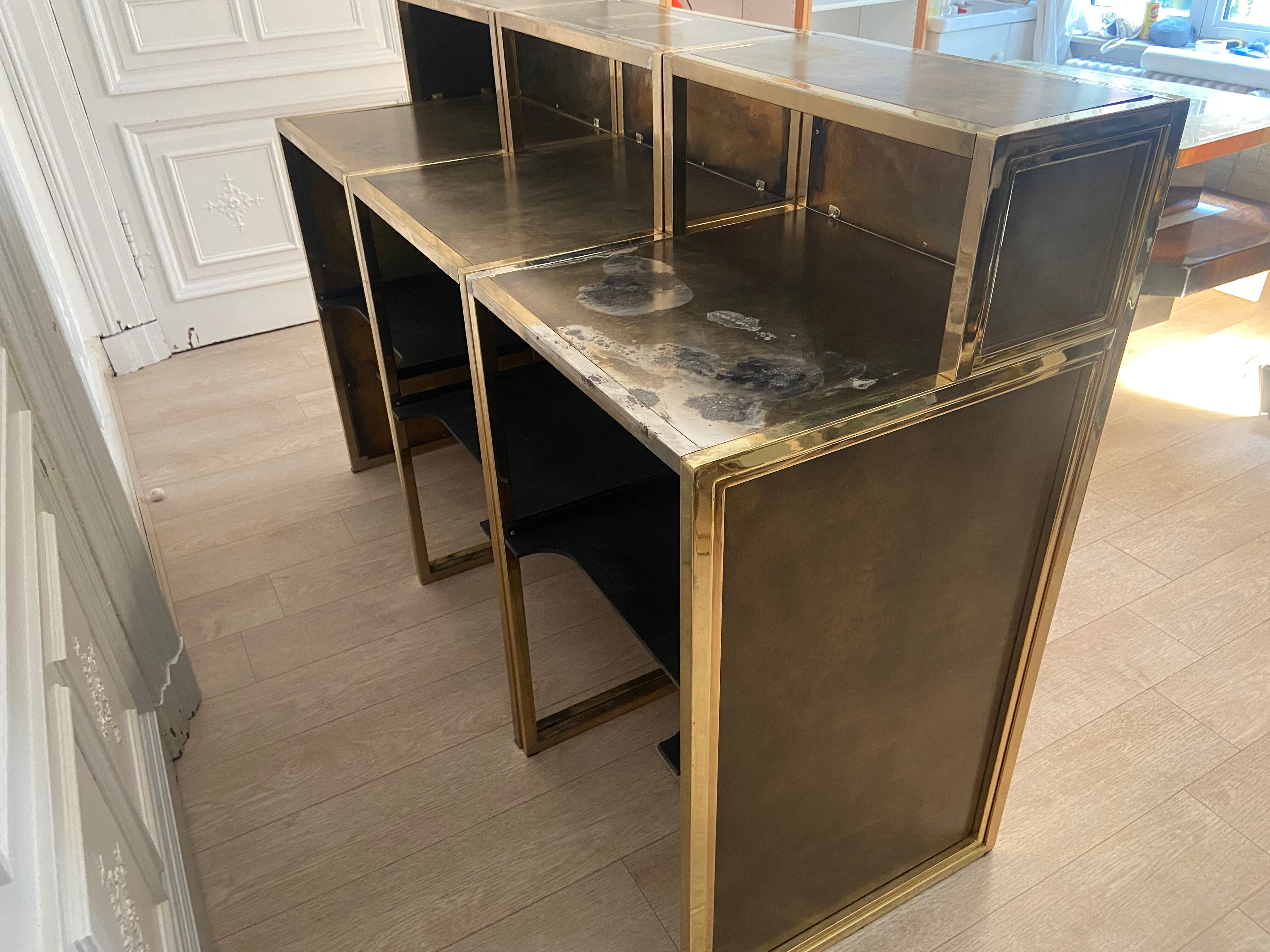 Copper and gilded metal bar in 3 modules, Belgo Chrom, 1970