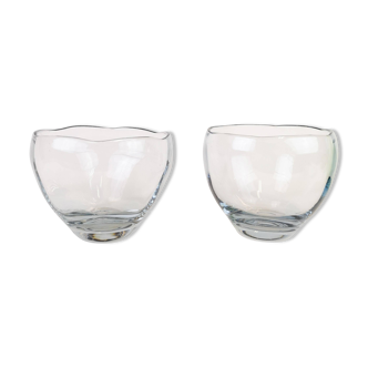 Modern set of 2 crystal bowls by Asta Strömberg, Sweden, 1950s.