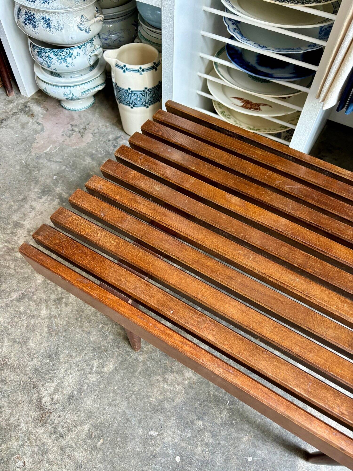 Coffee table, bench in dark laminated wood