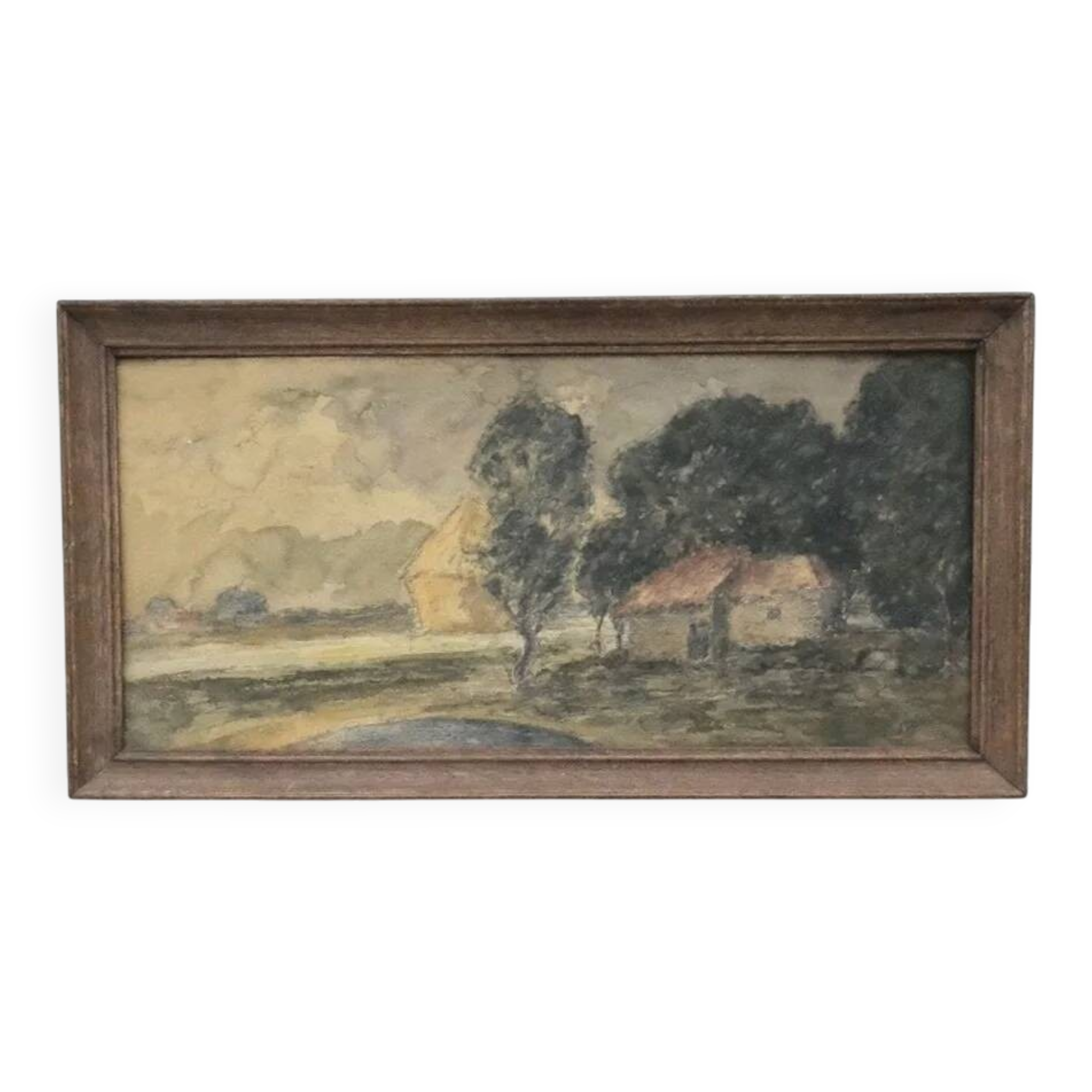 Watercolor on paper "The Storm in Beauce" by Pelissie, France 1930