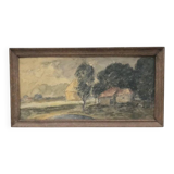 Watercolor on paper "The Storm in Beauce" by Pelissie, France 1930