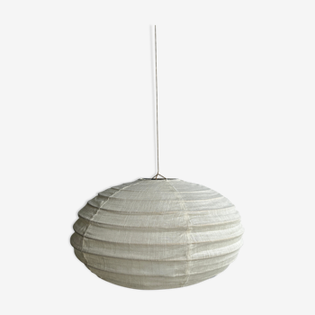Suspension in rattan and japanese natural linen in the shape of a lantern h50 d30