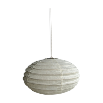 Suspension in rattan and japanese natural linen in the shape of a lantern h50 d30