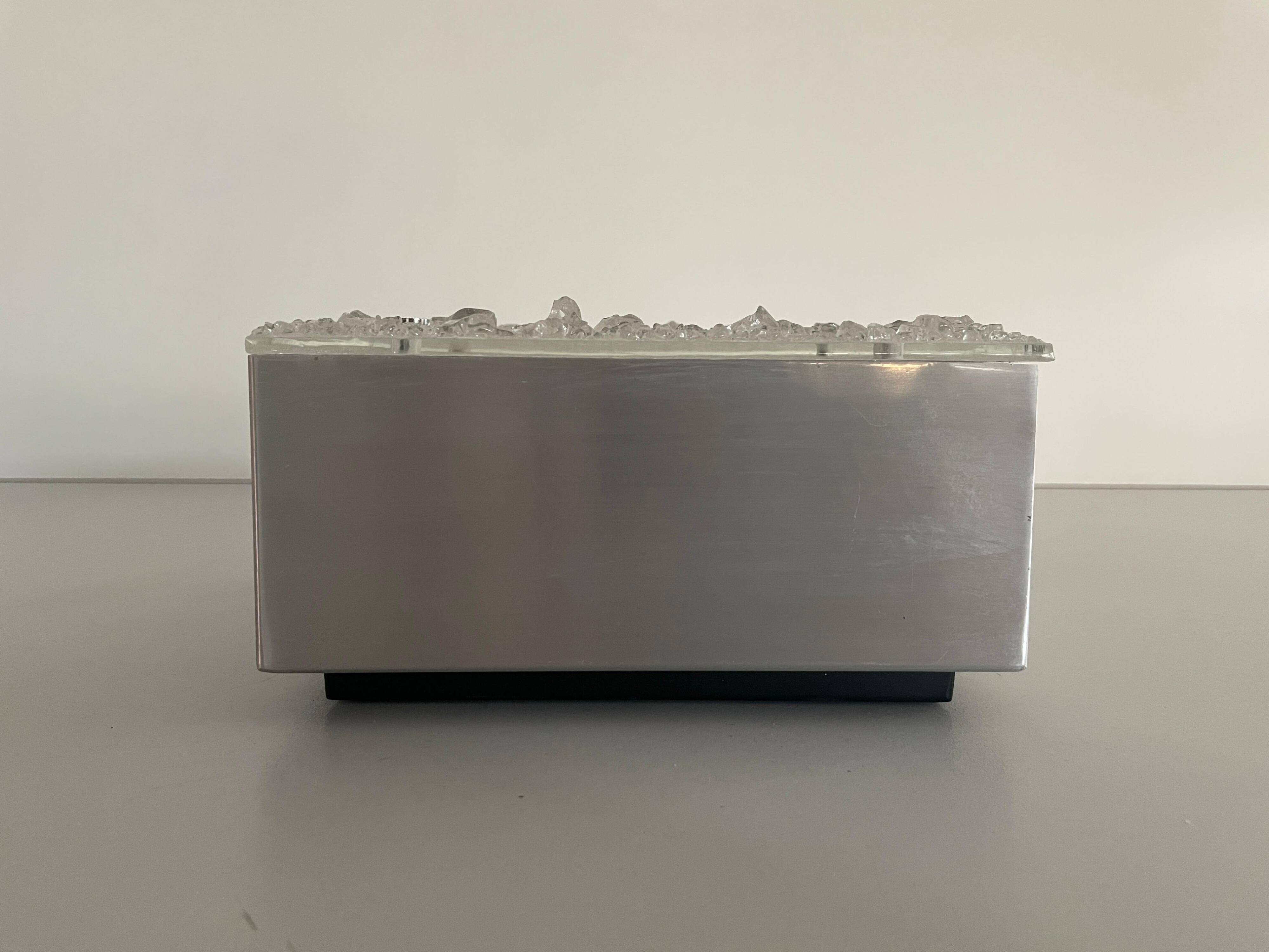 Recessed ceiling light in crystal, glass and metal, square design, 1960s, Germany