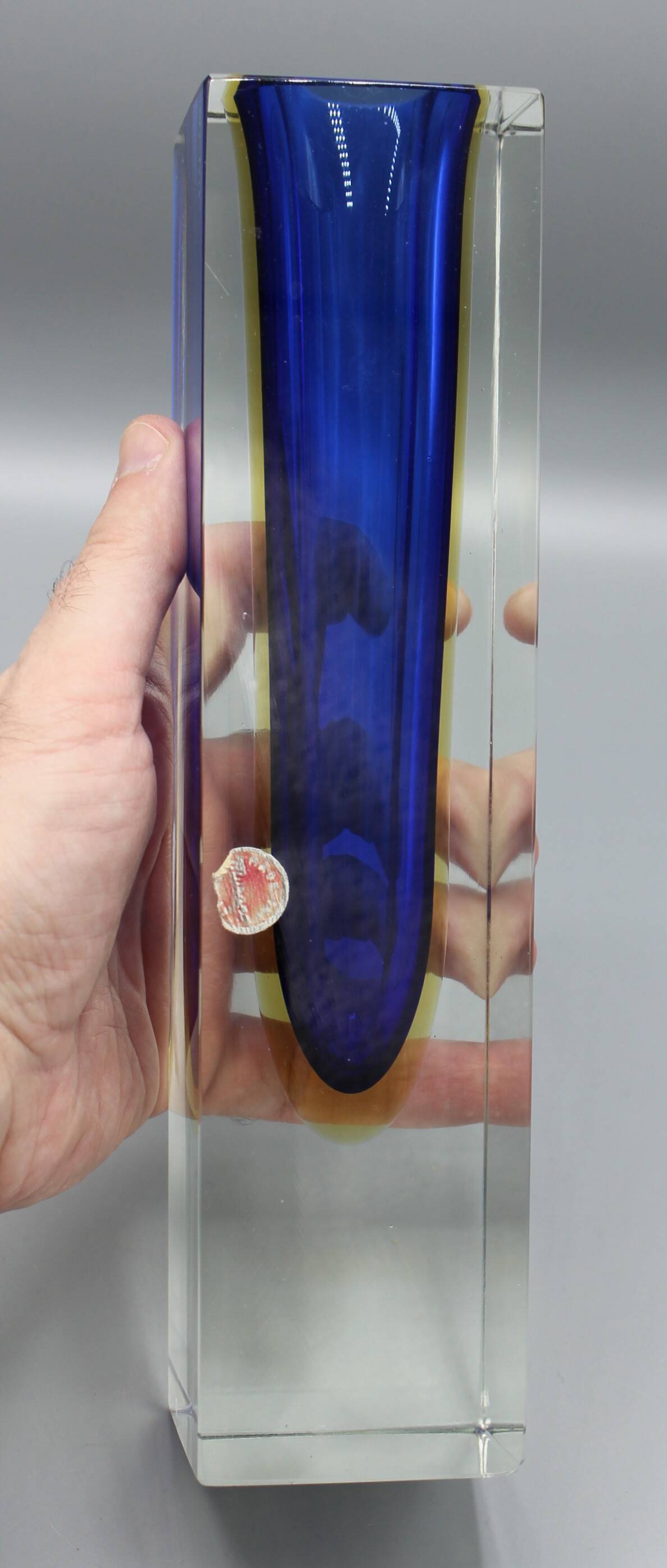 Large vintage sommerso vase murano glass flavio polished seguso italy 1970