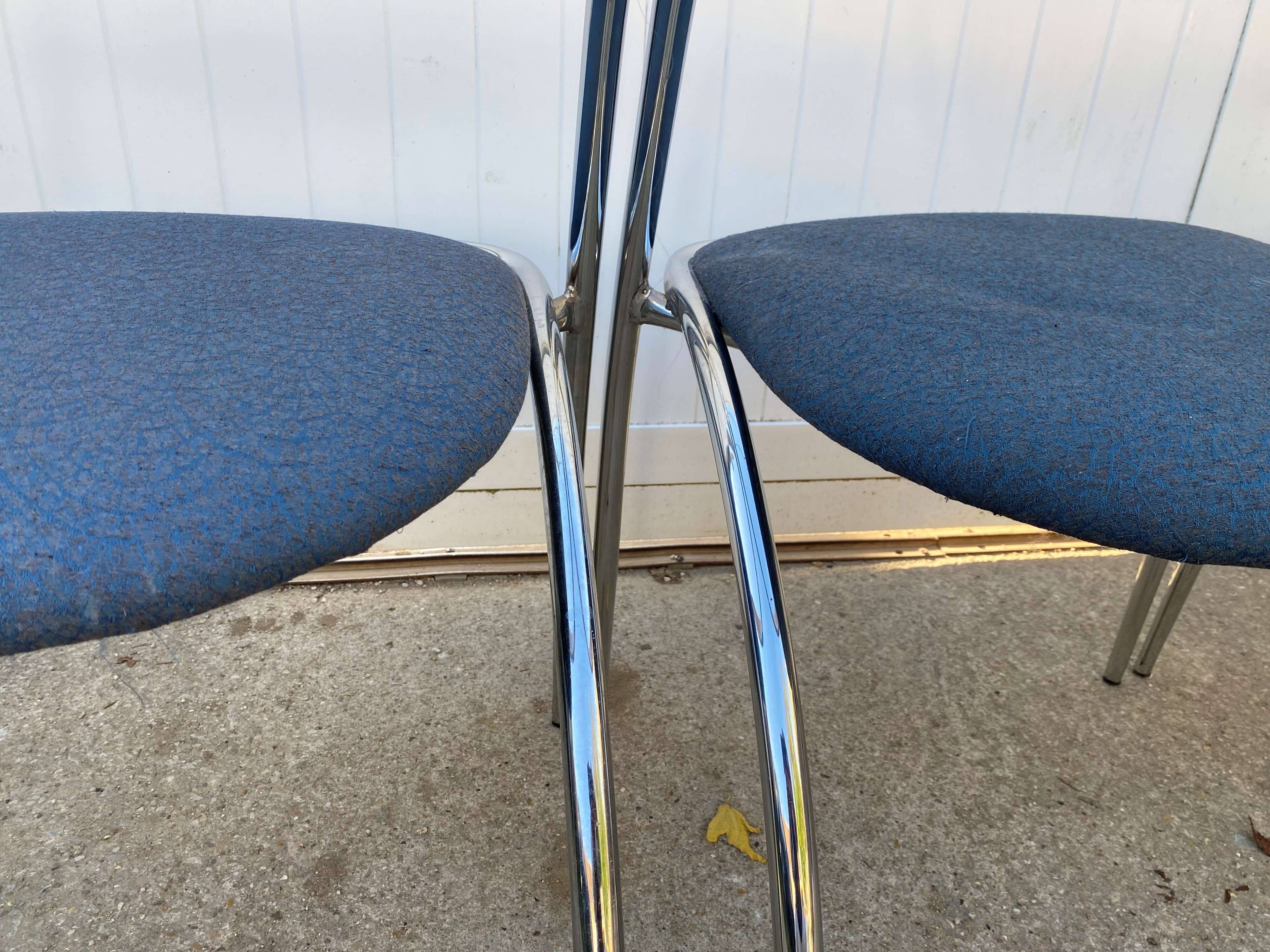 Set of 4 chairs with armrest Effezeta chrome blue fabric and wood an2000
