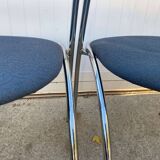 Set of 4 chairs with armrest Effezeta chrome blue fabric and wood an2000