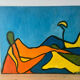 Abstract woman lying down, oil on cardboard signed.