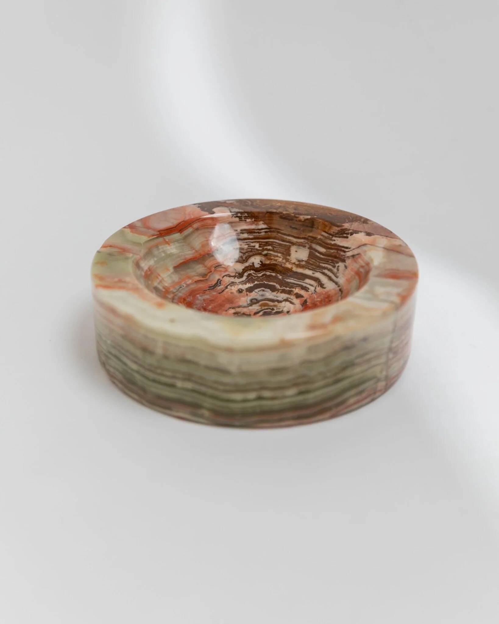 Cendrier vintage en onyx - massif, marbré vert beige brun - design Italie années 1970 - idée cadeau élégante, décoration de table rétro