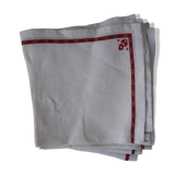 6 White linen towels. Hand-held muffles by one day. Little red stripe. TB state.