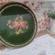 Russian tray in hand-painted sheet metal decoration old pink twigs and gilded border