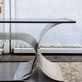 Table en acciaio et verre Space Age de Franco Costalonga par Studio Tecnico Mimo Leone Anni '70
