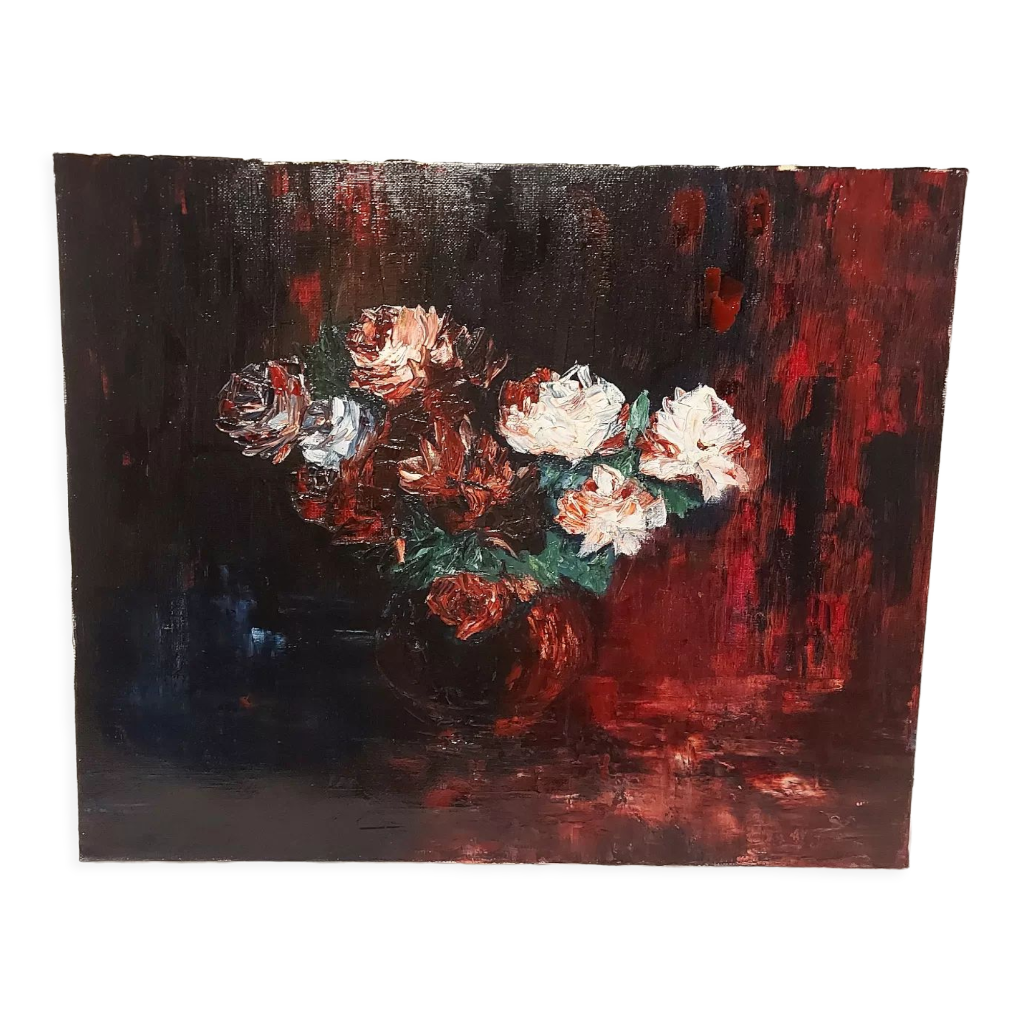 HST oil on canvas signed "Variations" red bouquet