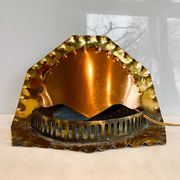 Unique mid century table lamp "fireplace" copper & brass, art deco, vintage light