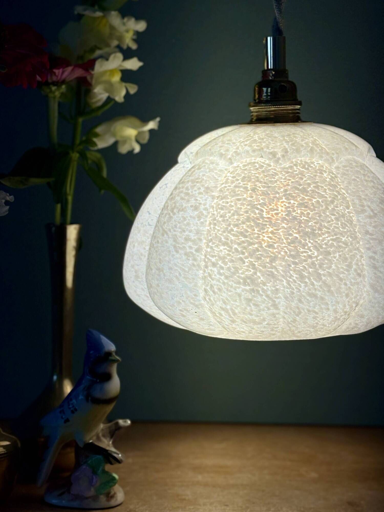 Vintage glass pendant light from Clichy in white.