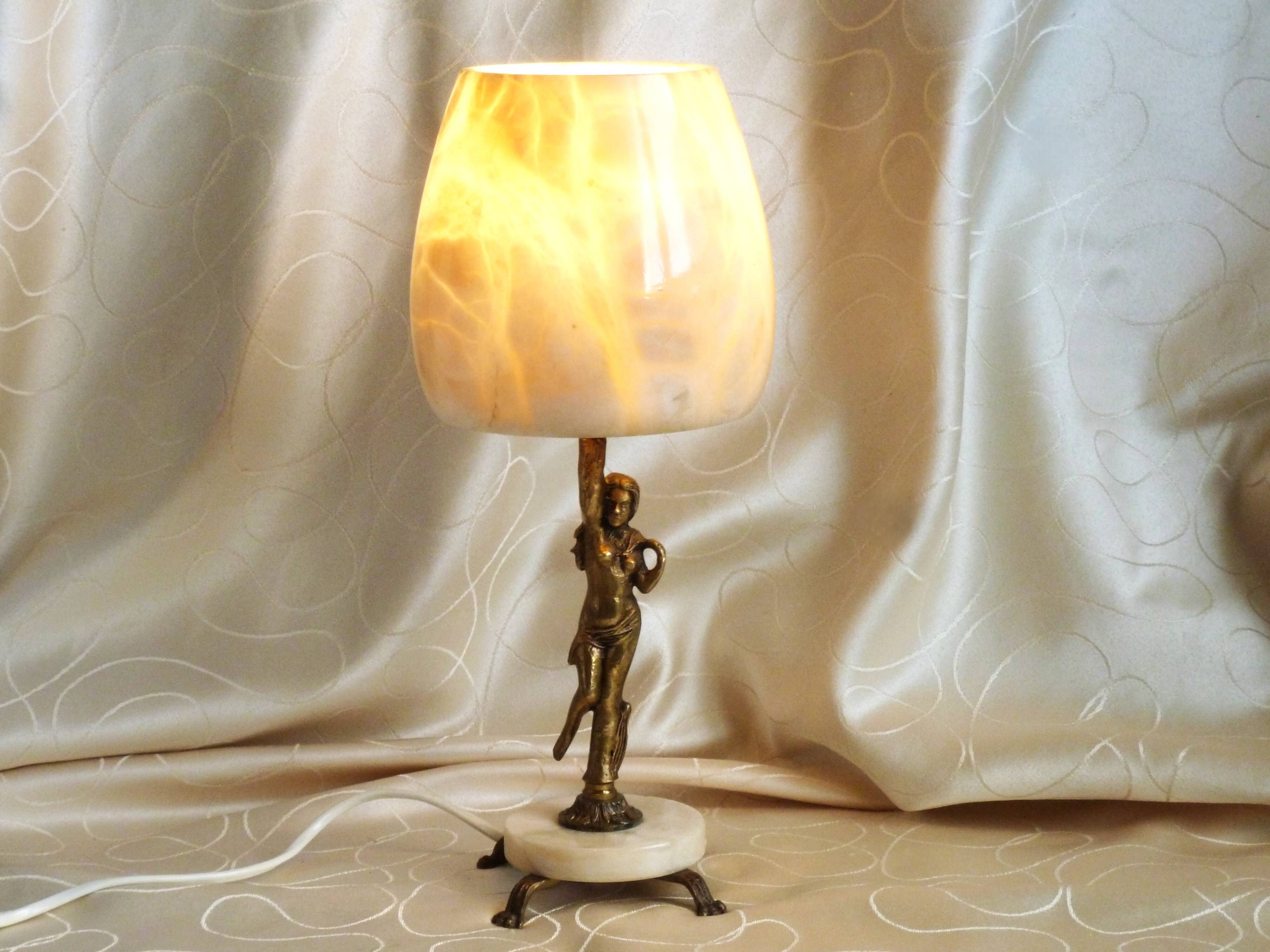 Alabaster and brass lamp, home decor light fixture with alabaster shade.