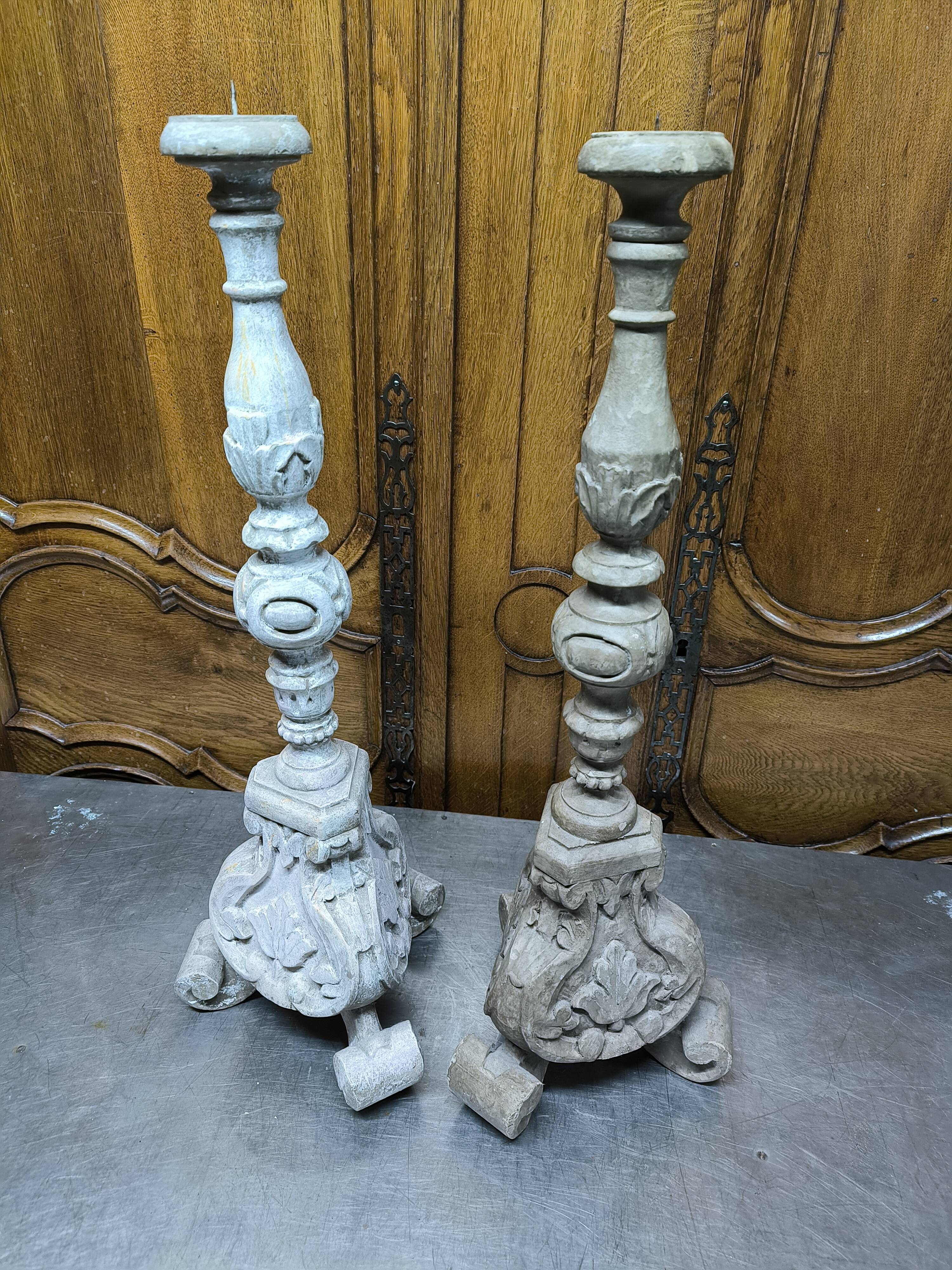 Pair of wooden candlesticks